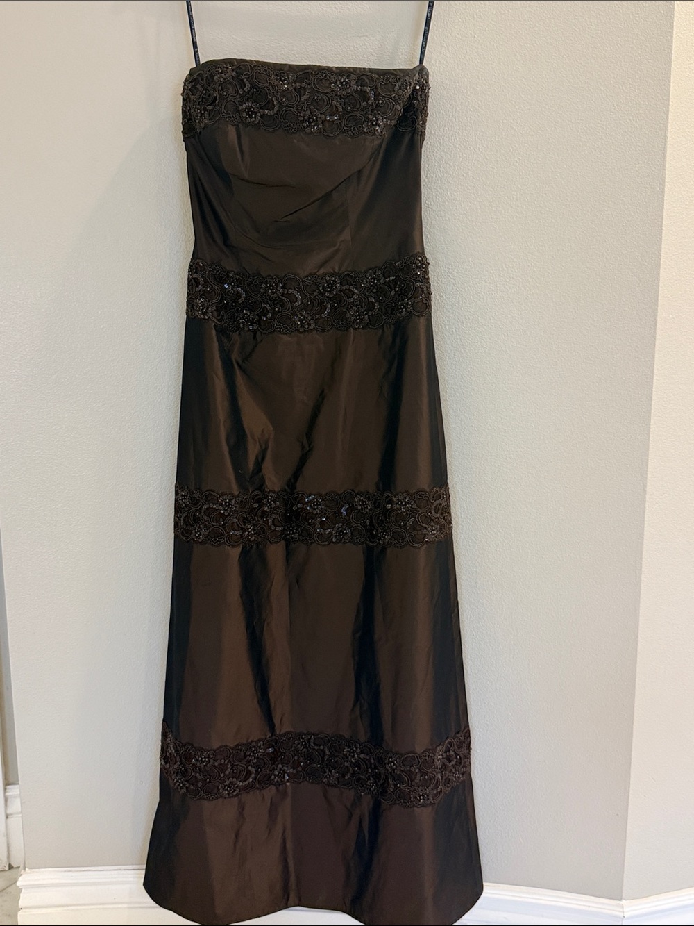 Chetta B Silk Strapless Black Beaded A-Line Evening Gown